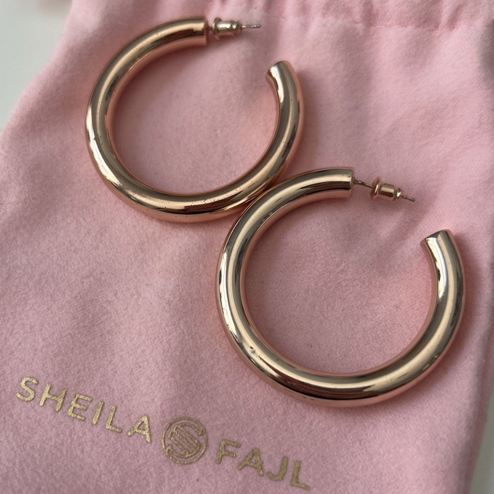 Sheila Fajl Chunky Large Thick Chantal Shiny Rose Gold Plated Hoop Earrings